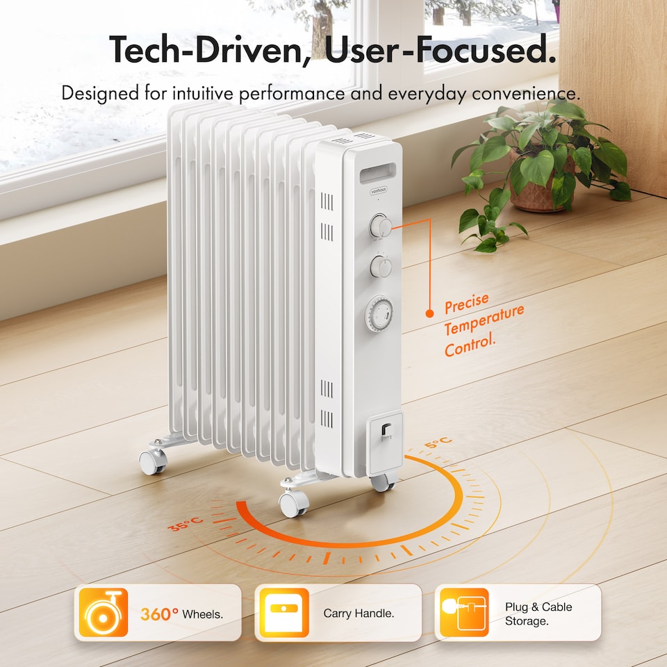 image 1 of VonHaus Oil Filled Radiator 11 Fin Portable Electric Heater White