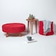 image 6 of Homescapes Red Round Cotton Knitted Footstool on Legs | Red | 62 x 62 x 30 cm