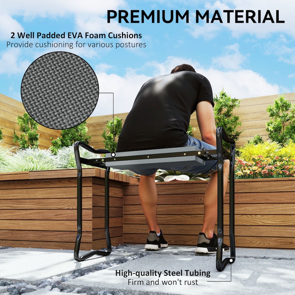 image 1 of Outsunny Garden Kneeler Foldable Seat Bench EVA Foam Pad with Tool Bag Pouch