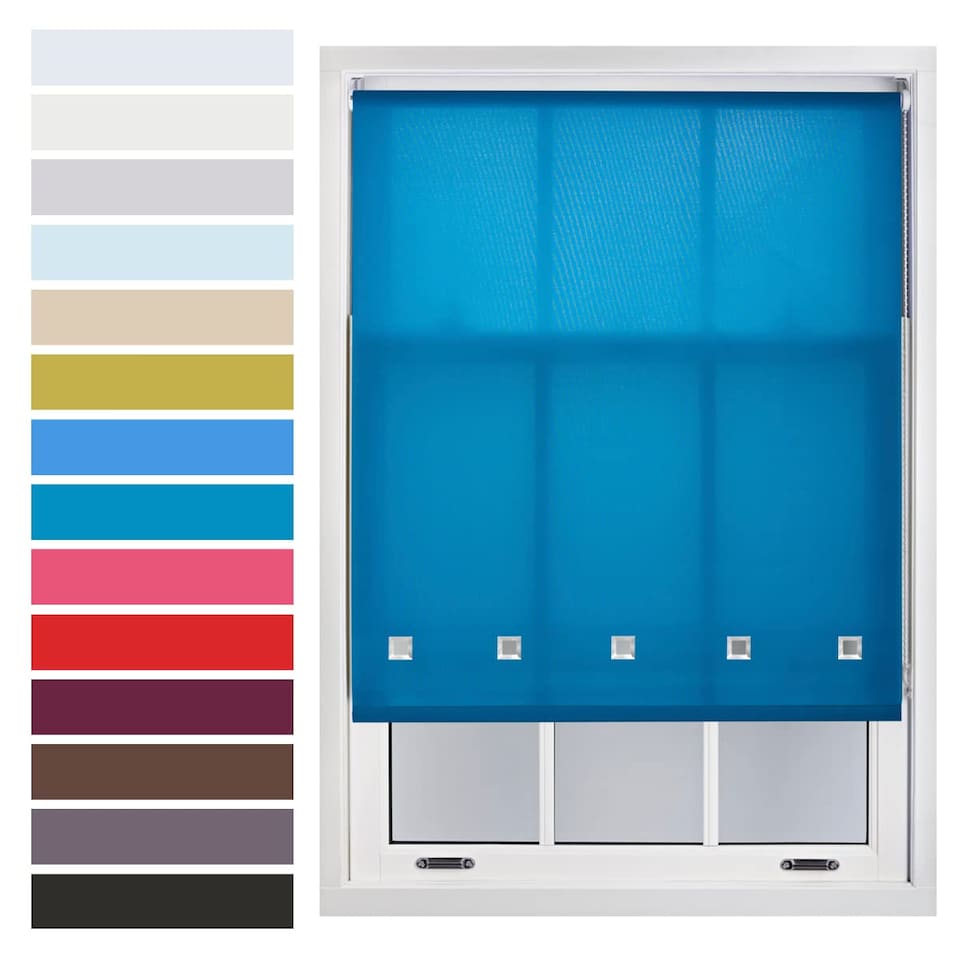 image 1 of FURNISHED Roller Blinds with Square Eyelets and Metal Fittings Made to Measure Sheer Window Blind | Blue | Teal | (W) 240cm x (L) 210cm