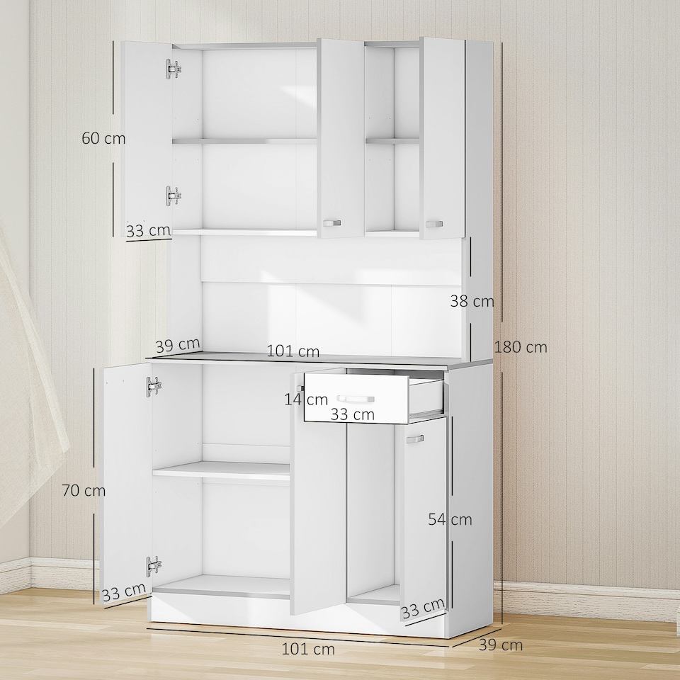 image 1 of HOMCOM Freestanding Kitchen Cupboard, Storage Cabinet with Doors White