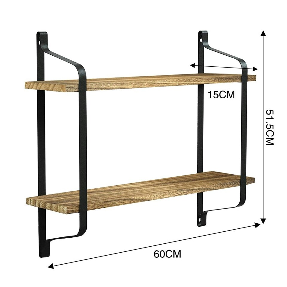 image 1 of Living and Home Industrial 2 Tier Floating Wall Shelves for Home Decor | Brown