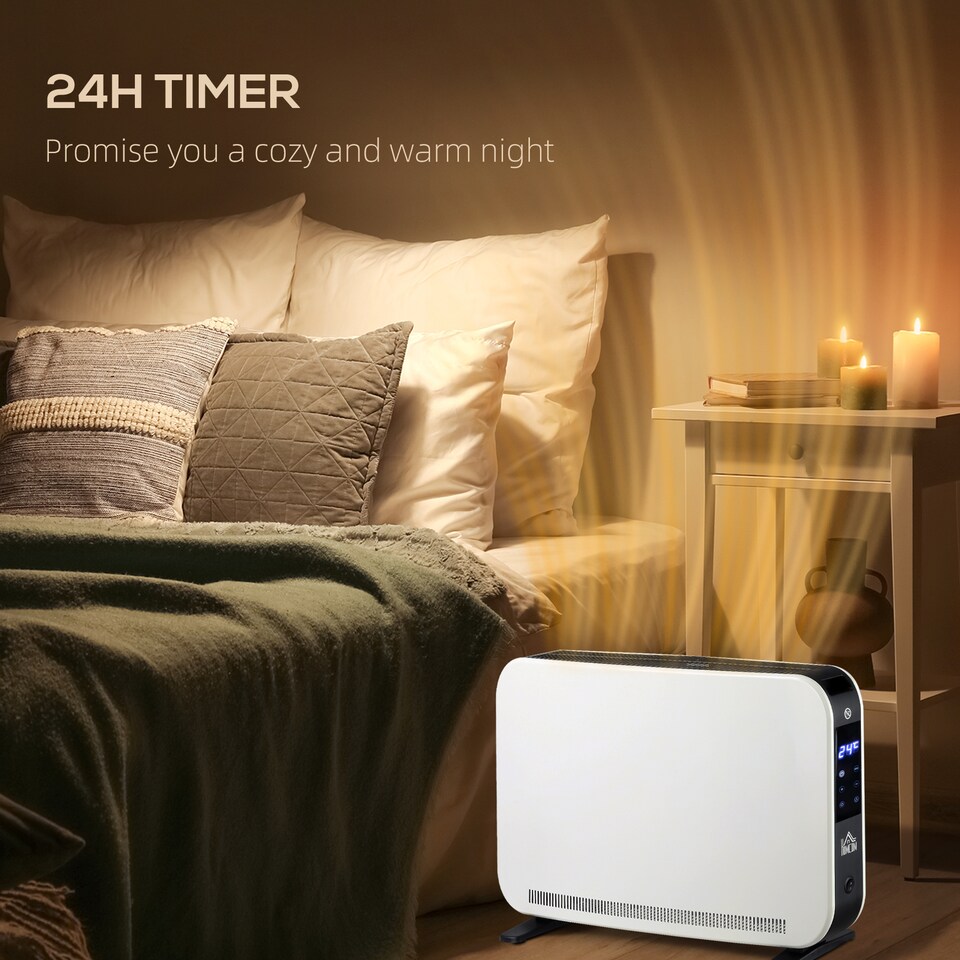 image 1 of HOMCOM Electric Heater, 2180W Portable Convector Heater with 24H Timer, Overheat Protection, Adjustable Temperature for Home, White