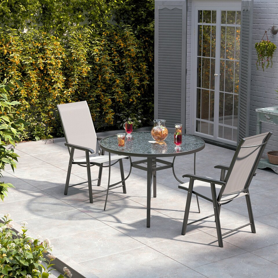 image 1 of Living and Home Round Tempered Glass Outdoor Coffee Table with Parasol Hole