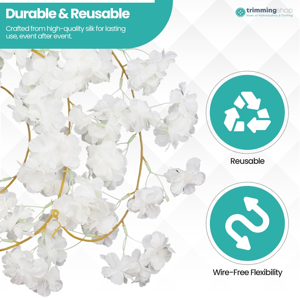 image 1 of 180cm Cherry Blossom Flower Garland, 144 Blooms with No Wire Hanging Flowers