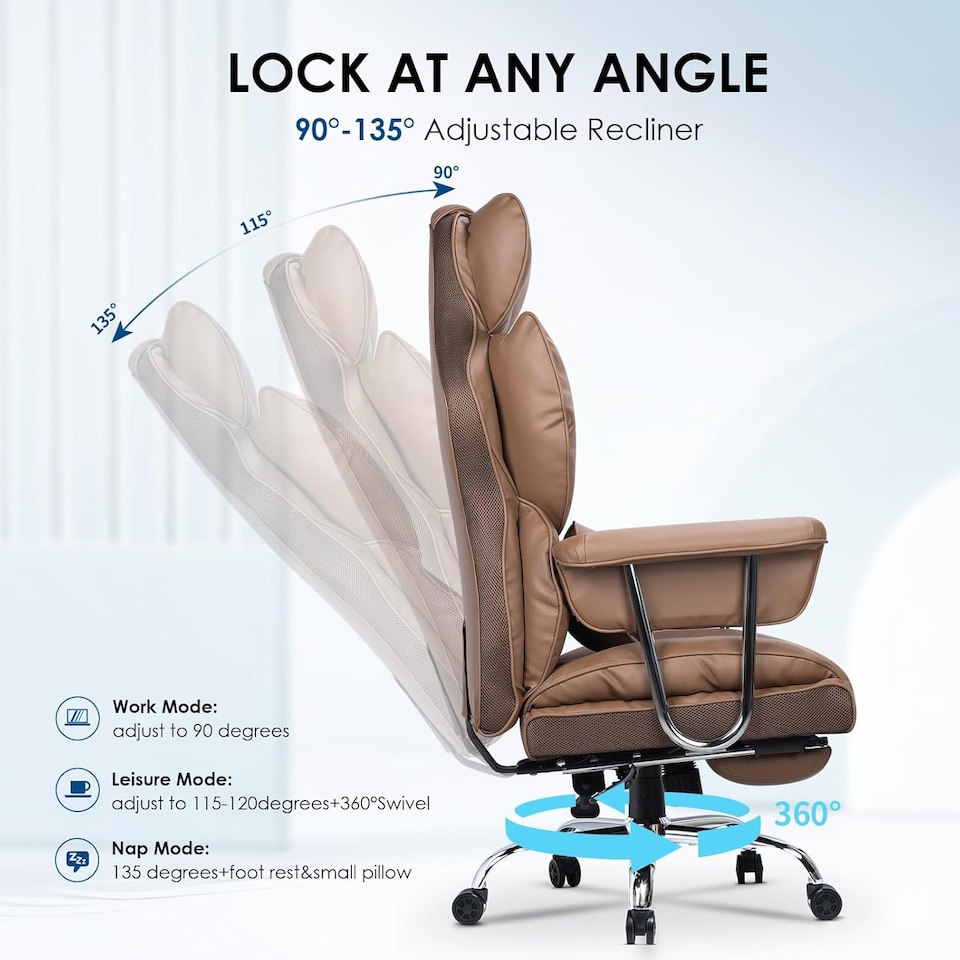 image 1 of Rattantree Ergonomic High Back Leather Office Chair with Footrest