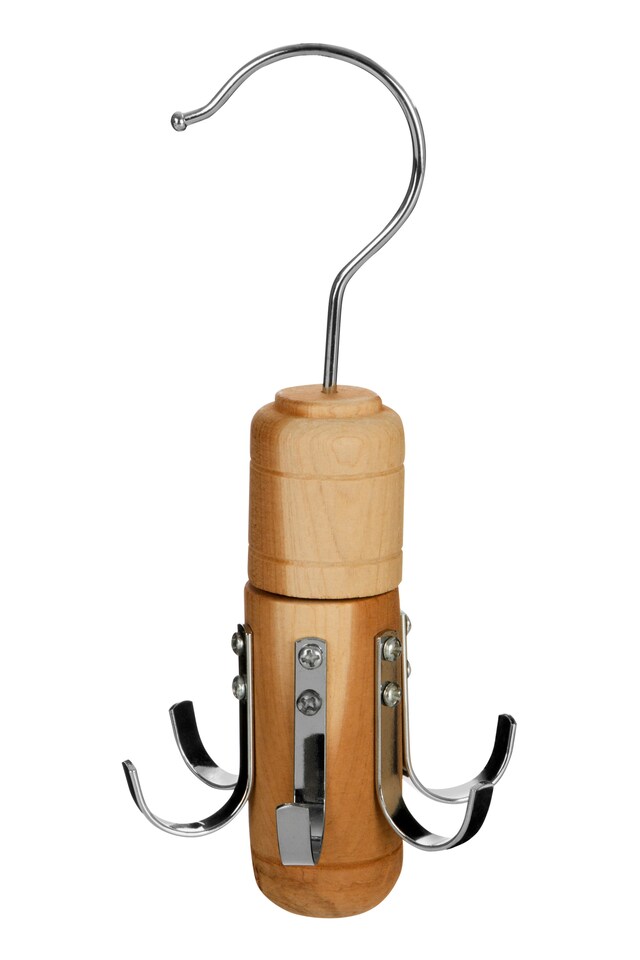 Orsina Cedar Wood Tie And Belt Hanger, 6 Chrome Hooks With Swivel Design For Easy Access, Natural Anti-Moth Cedar