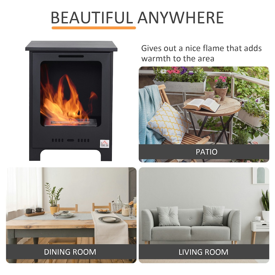 image 1 of HOMCOM Free Standing Bio Ethanol Fireplace Heater with 0.9L Tank for Home Black