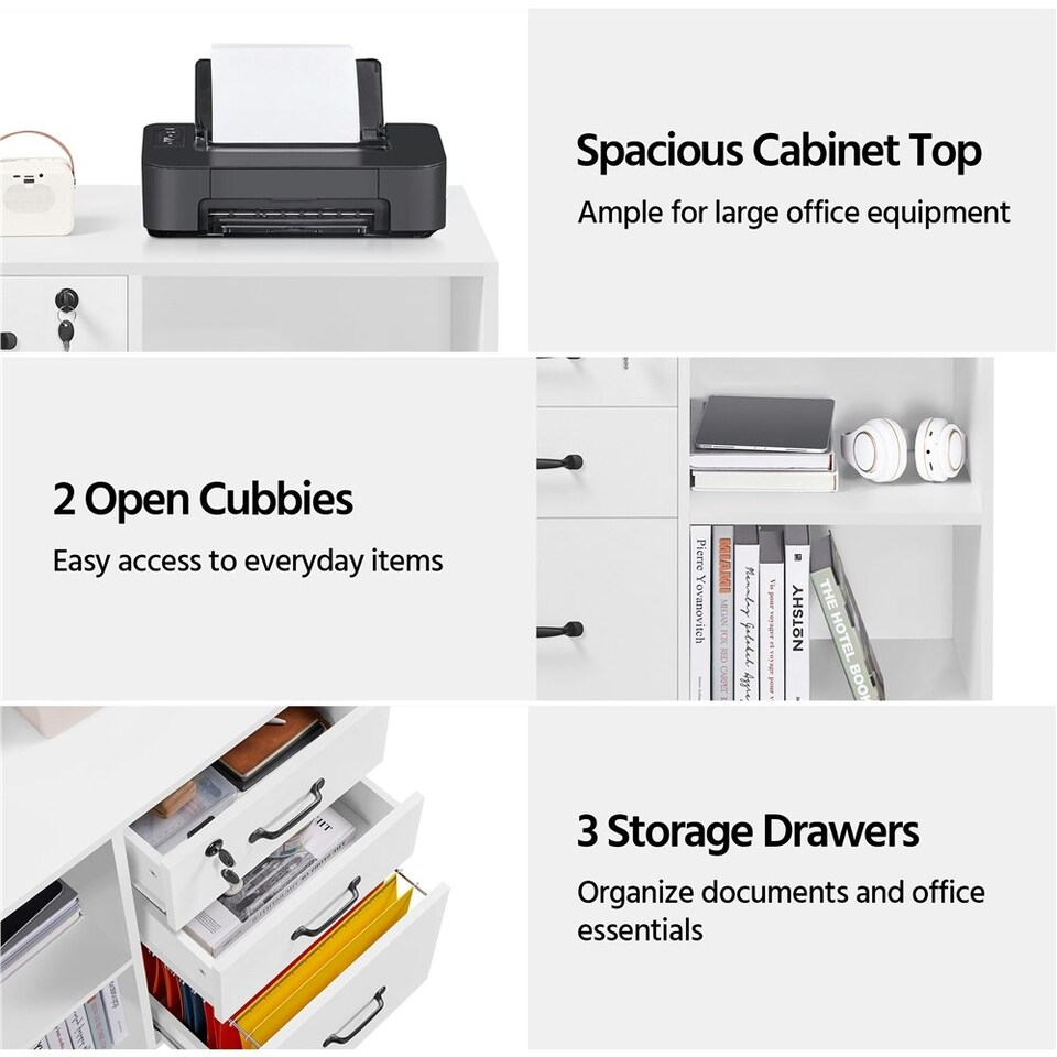 image 1 of Yaheetech 3-Drawer and 2- Open Shelf Vintage File Cabinet