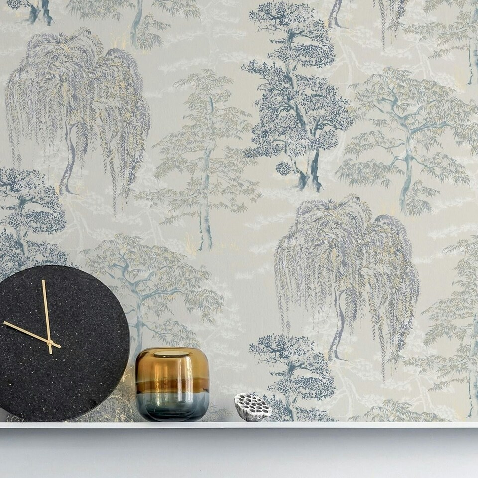 image 1 of Arthouse Oriental Garden Wallpaper - Soft Blue - 10.1m x 53cm | Blue