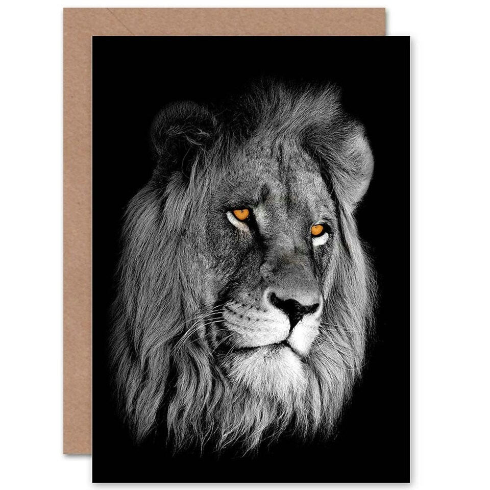 image 1 of African Lion Black White Portrait Big Cat Lover Greeting Card