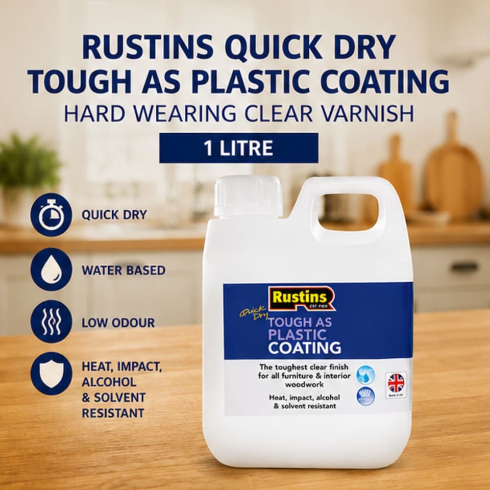 image 1 of Rustins Quick Dry Tough As Plastic Coating Hard Wearing Clear Varnish 1L