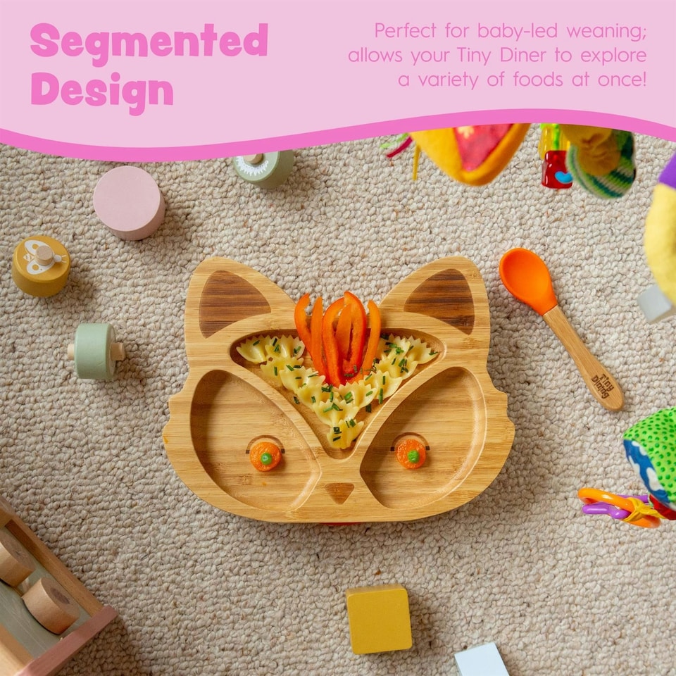 image 1 of Tiny Dining Bamboo Fox Baby Weaning Plate & Fork Set - Navy Blue
