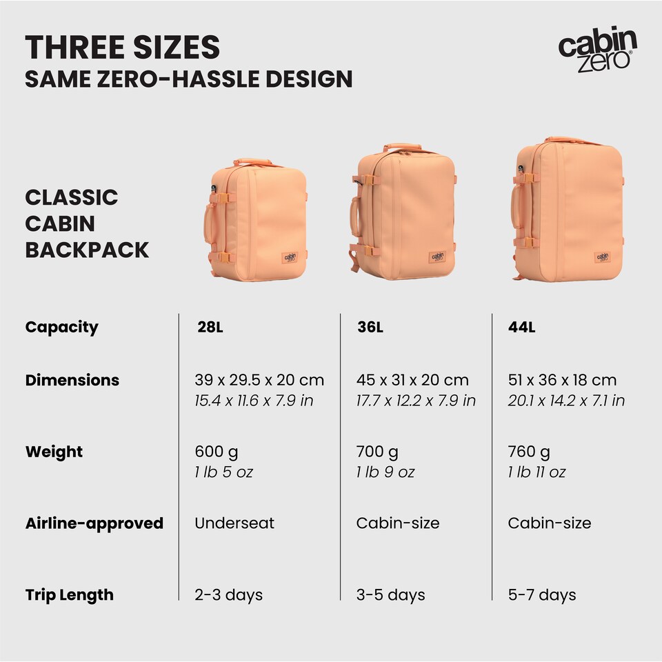 image 1 of CabinZero Classic 28L Lightweight Cabin Backpack, Airline Approved Underseat | Pink | Sunny Day