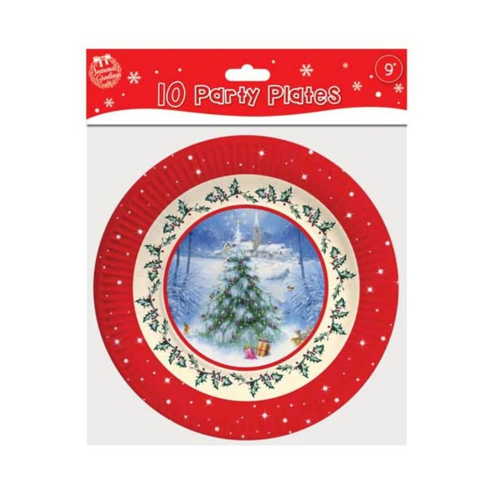 image 1 of 10 9" Plates Traditional Christmas