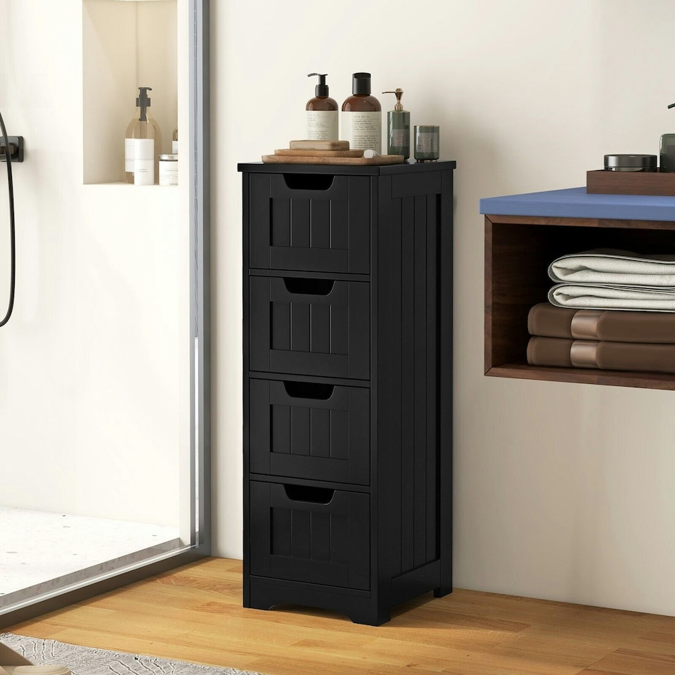 image 1 of COSTWAY Bathroom Storage Cabinet Storage Organizer Black Grey