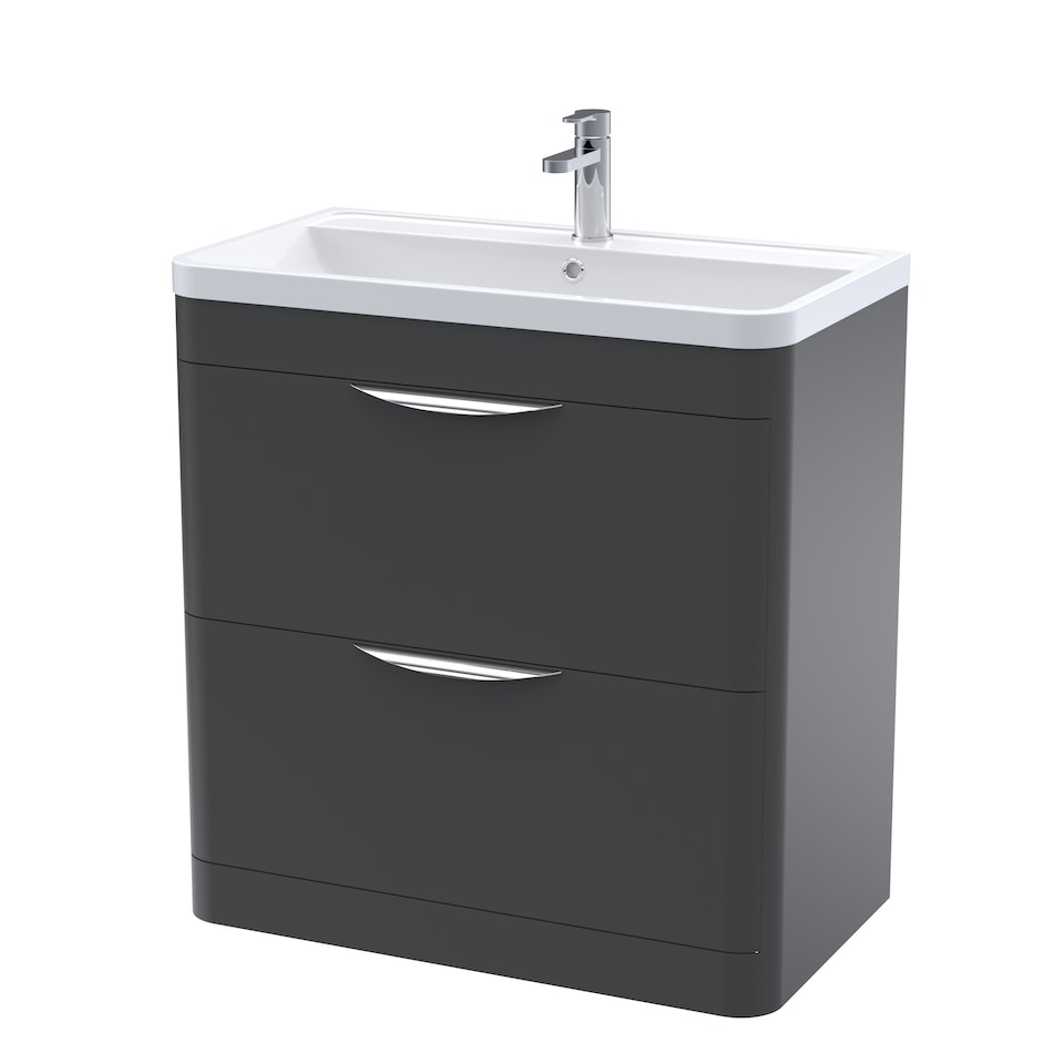 image 1 of Floor Standing 2 Drawer Vanity Unit with Polymarble Basin - 800mm - Soft Black Grey