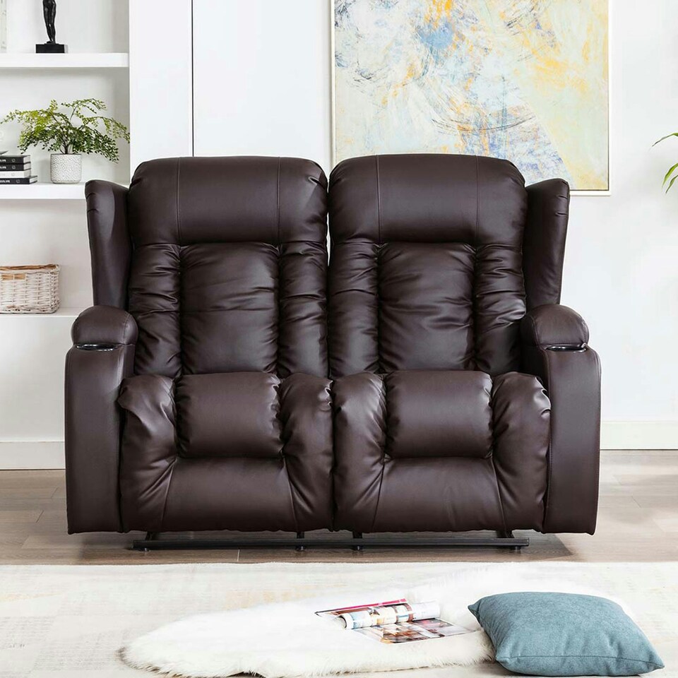 image 1 of Caesar 2 Seater Manual High Back Bonded Leather Recliner Sofa (Brown)