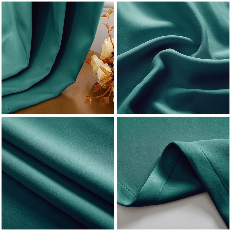 image 1 of Teal Blackout Curtains - Eyelet Thermal Curtain - 46 x 72 Inch Drop - 2 Panel | Blue | One Size