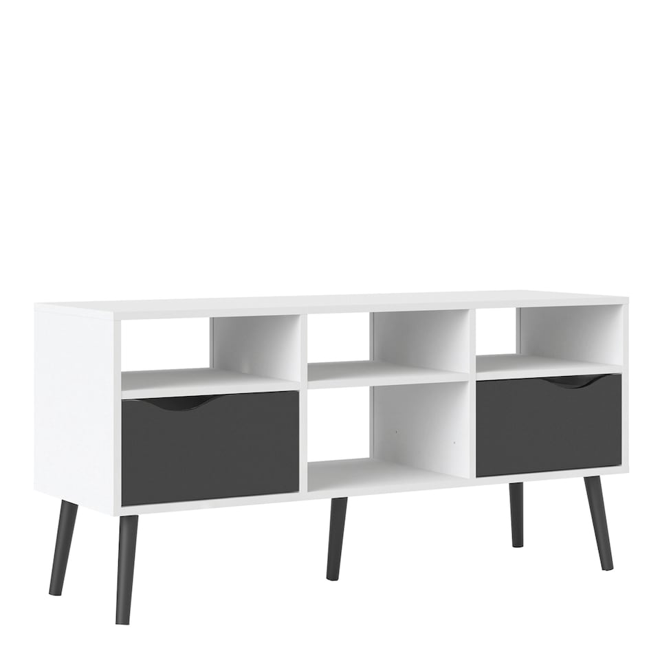 image 1 of Oslo TV Unit Wide 2 Drawers 4 Shelves in White and Black Matt