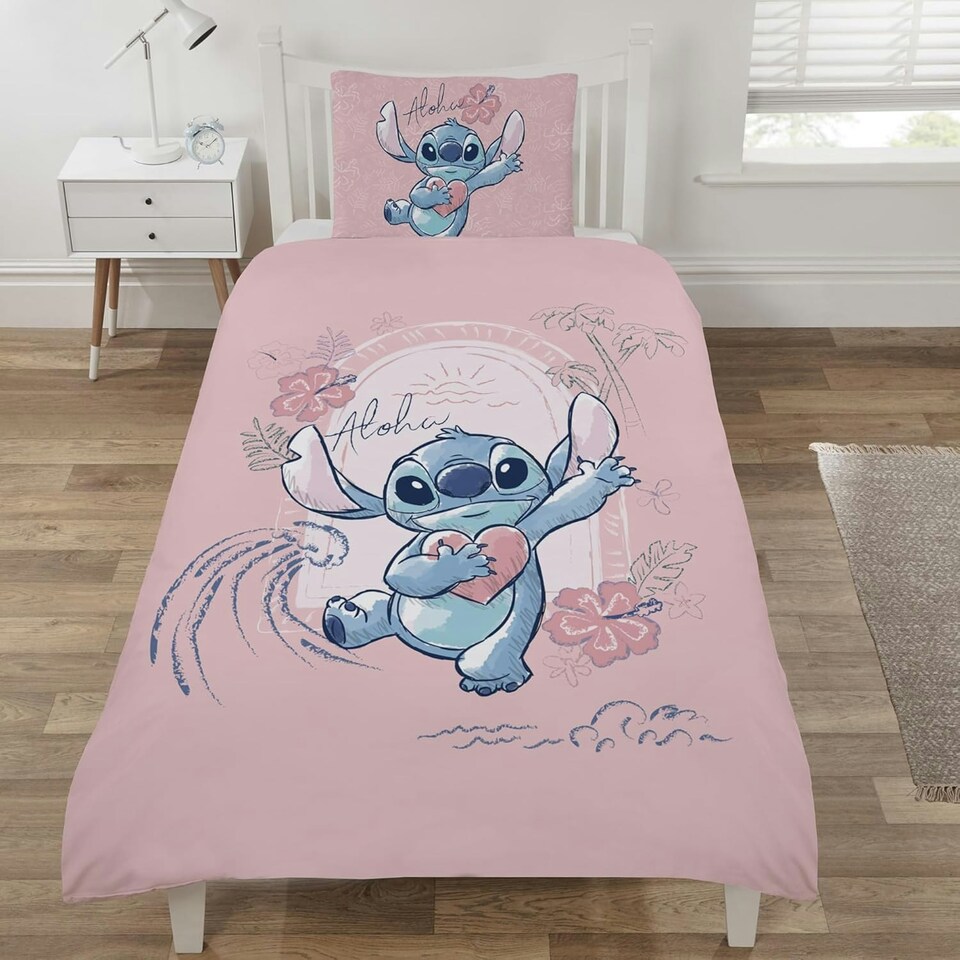 image 1 of Lilo & Stitch Single Duvet Cover Set Bedding Set - Aloha Pink | Pink | blue | Single