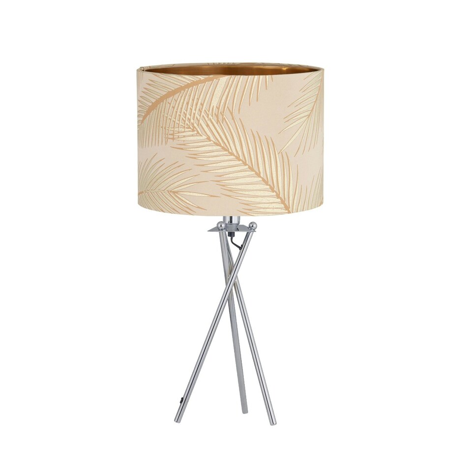 image 1 of First Choice Lighting Set of 2 Tropica Chrome Tripod Table Lamps with Champagne and Gold Leaf Embossed Shade Chrome | Gold