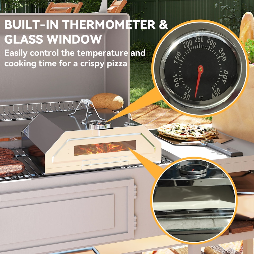image 1 of Outsunny Outdoor BBQ Pizza Oven with Thermometer for GasCharcoal BBQ Grills
