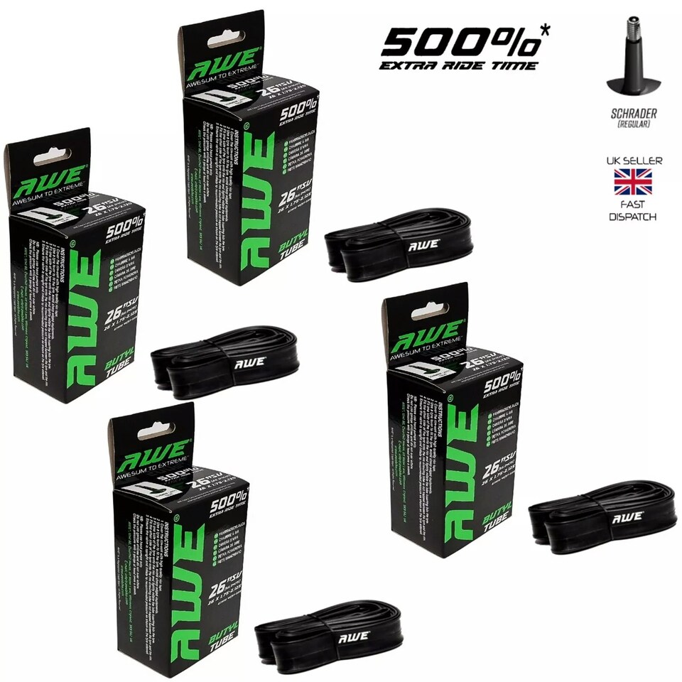 image 1 of AWE Set x 4 Butyl Rubber 26" MTB/E-Bike Inner Tube 26 x 1.75-2.125 Schrader Valve