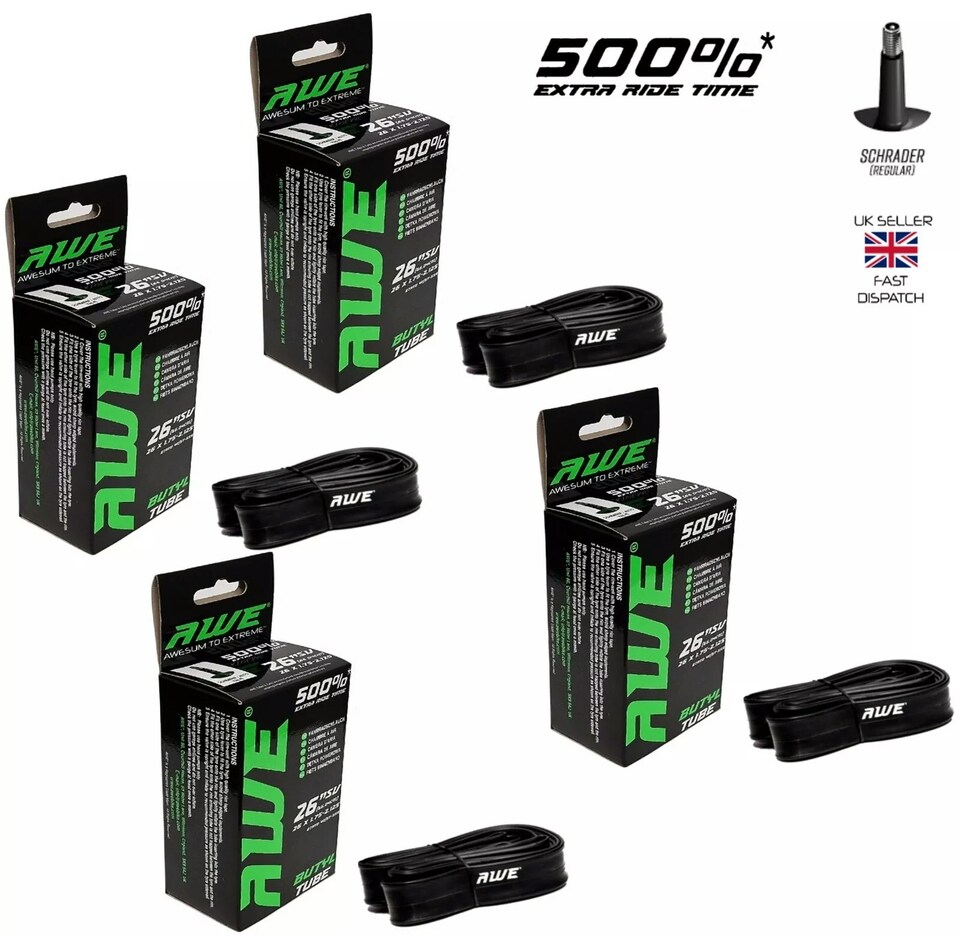image 1 of AWE Set x 4 Butyl Rubber 26" MTB/E-Bike Inner Tube 26 x 1.75-2.125 Schrader Valve