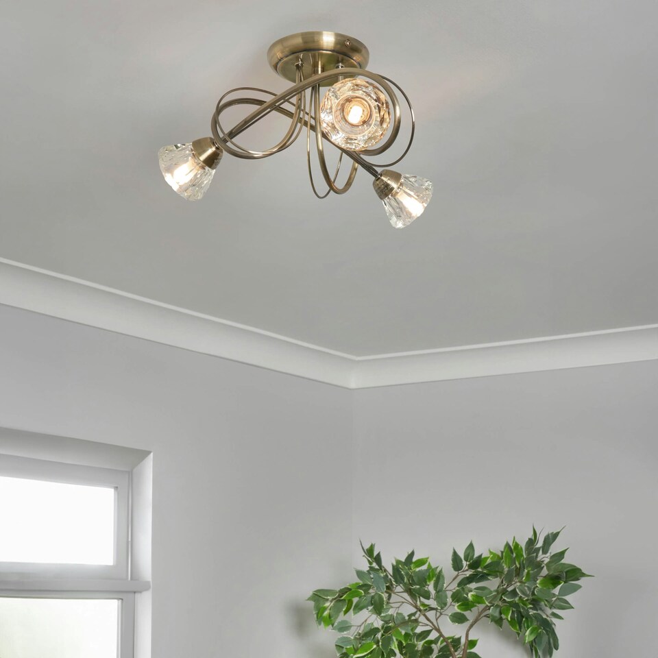 image 1 of BHS Marianne 3 Light Flush Ceiling Light | Bronze | Antique Brass | 1