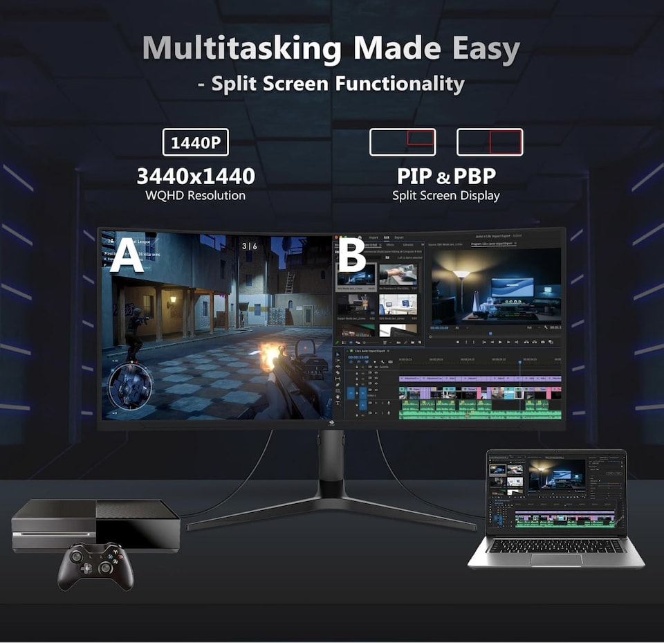 image 1 of Z-Edge 34 Inch Ultrawide Curved Gaming Monitor 165Hz 3440x1440 VA 1500R | 21:9 PC Monitor UWQHD, 1ms MPRT, Adjustable Stand, 100% sRGB, FreeSync, DisplayPort (165Hz) HDMI (100Hz), PIP & PBP, Black