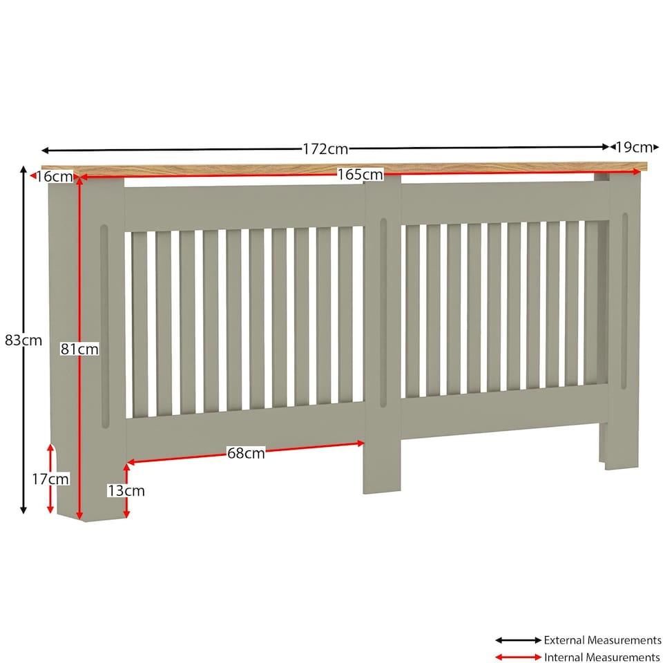 image 1 of Vida Designs Arlington Radiator Cover Painted MDF Slatted Cabinet, Grey, 172cm