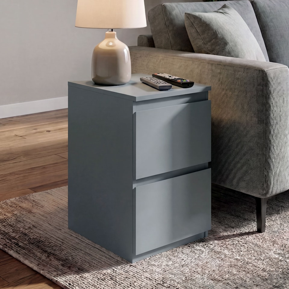 image 1 of Vida Designs Denver 2 Drawer Chest of Drawer Bedside Cabinet Nightstand Units Set of 2 - Grey