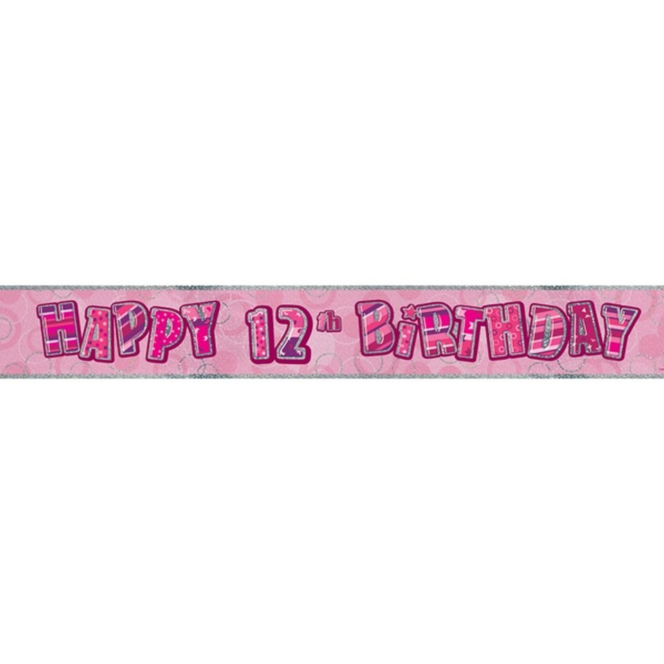 image 1 of Unique Party Childrens Happy Birthday Glitz Foil Banner - Pink - 3rd