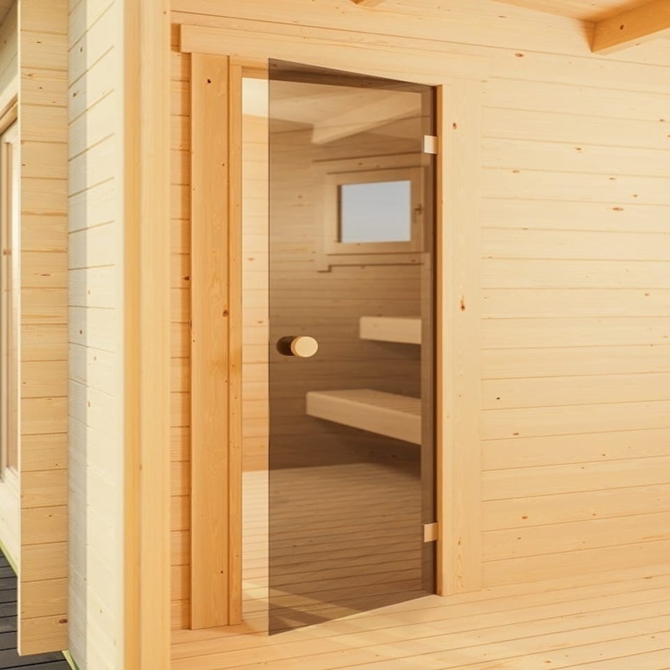 Sauna door-Log Cabin, Wooden Garden Room, Timber Summerhouse, Home Office Brown