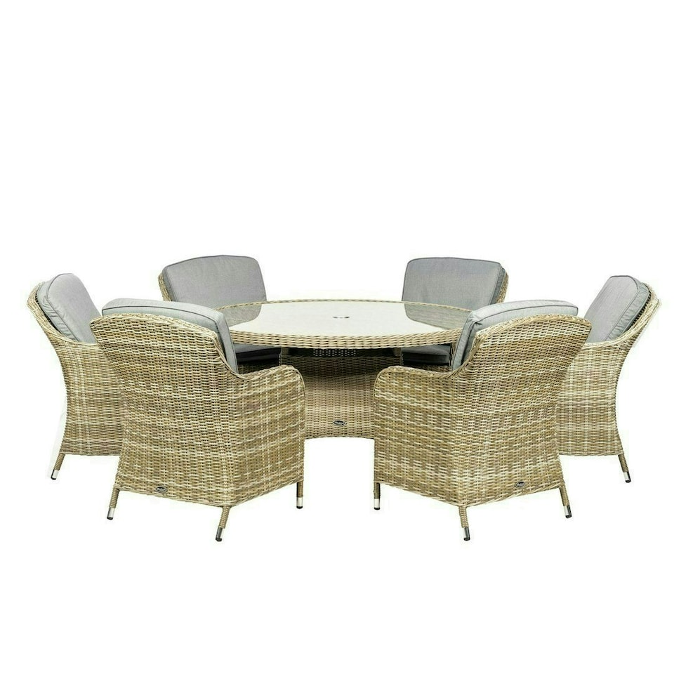 image 1 of Wentworth 6 Seater Round Imperial Dining Set - Synthetic Rattan - H74 x W140 x L140 cm - Beige