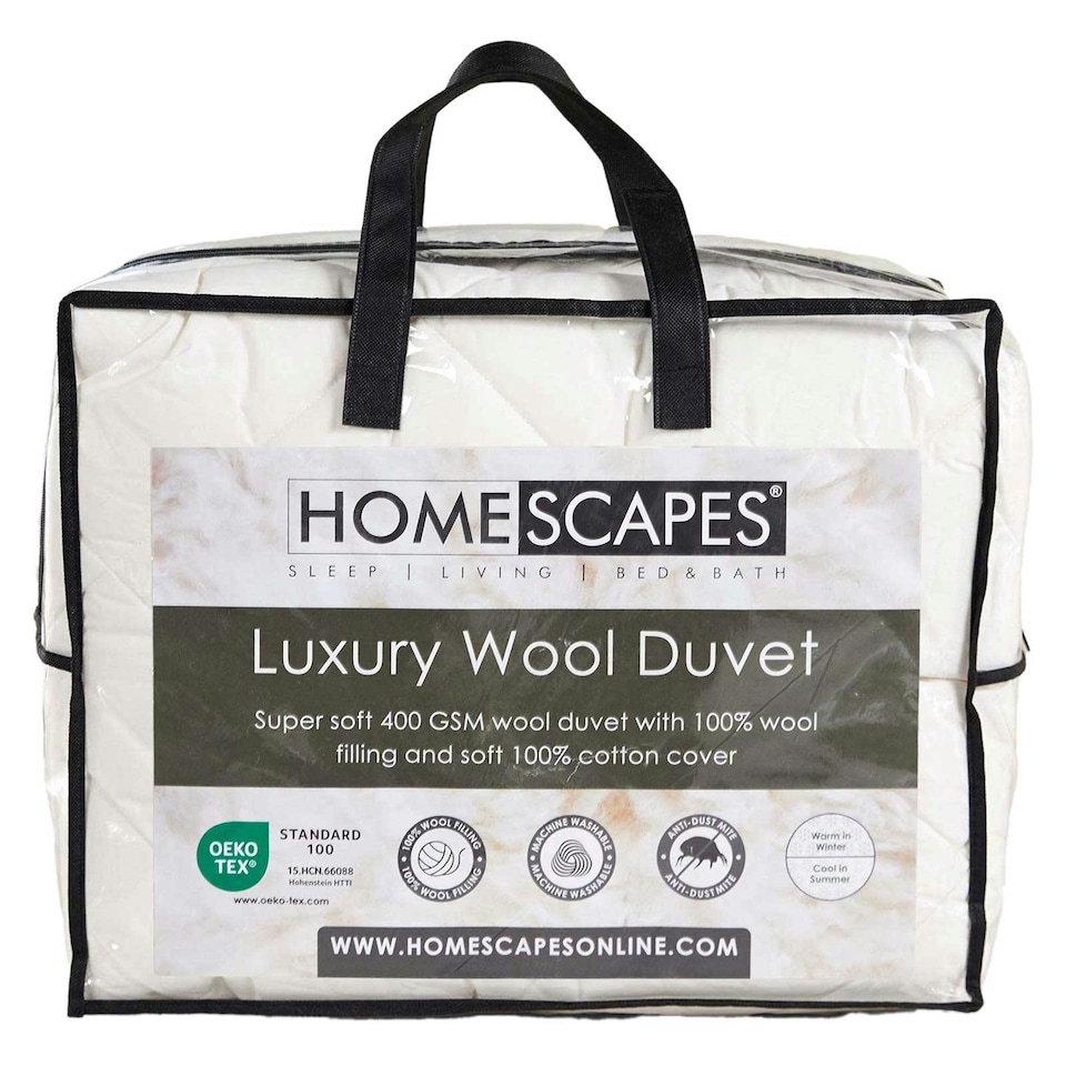 image 1 of Homescapes Australian Wool 400 GSM Heavy Duvet, Double | White | Double