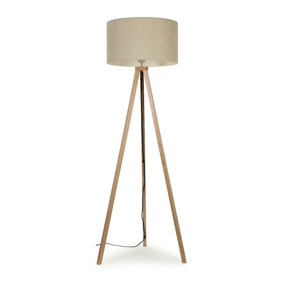 image 1 of ValueLights Barbro Wood Tripod Floor Light Lamp Natural Shade Cream