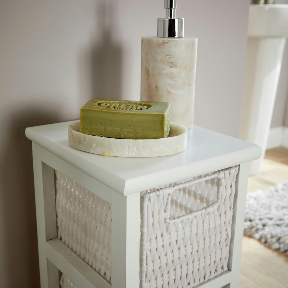 image 1 of White Chest 4 Rattan Storage Drawers Bathroom Home Organiser Fully Assembled White