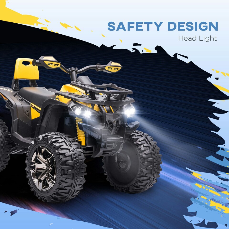 image 1 of HOMCOM 12V Quad Bike ATV with LED Lights, Music, for Kids, Yellow