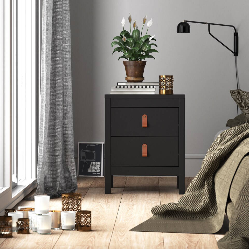 image 1 of Barcelona Bedside Table 2 Drawers in Matt Black
