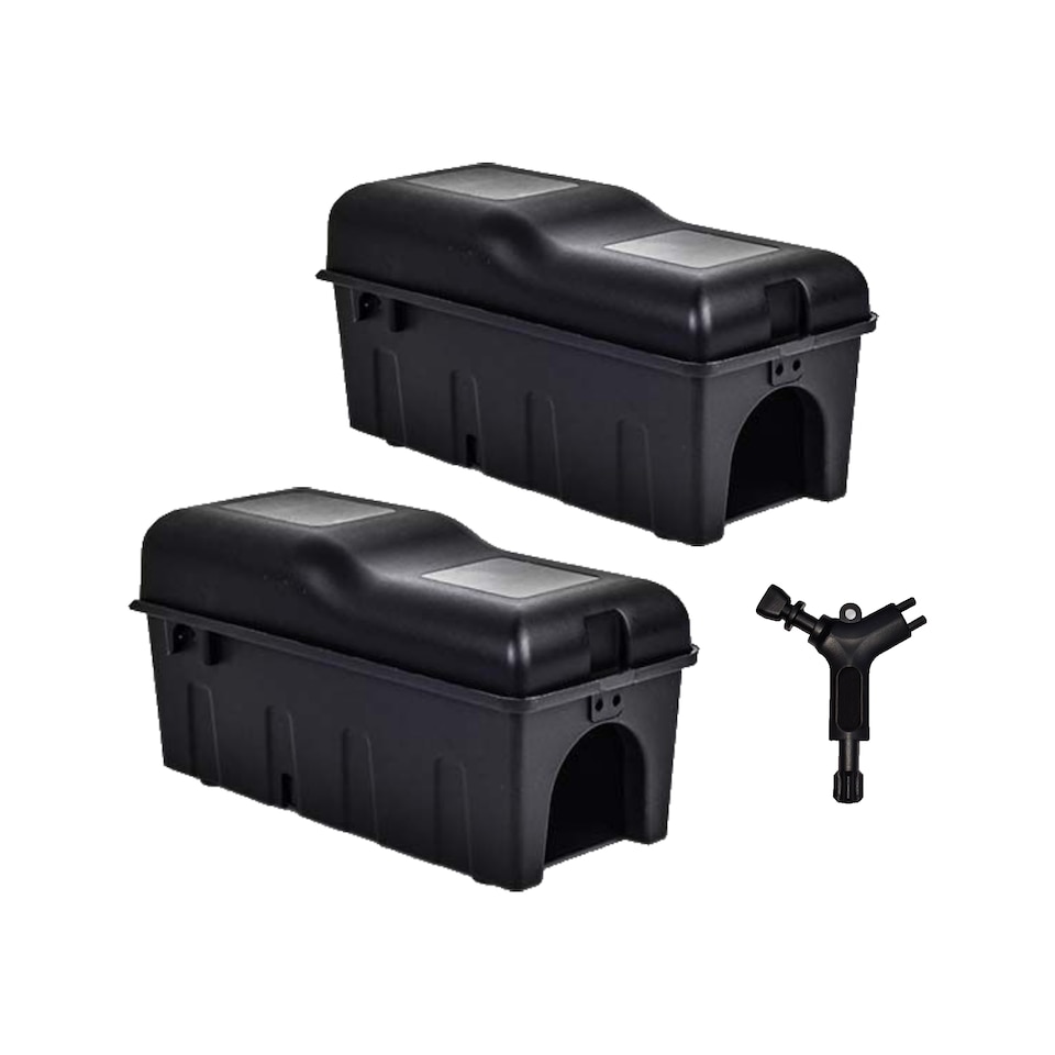 image 1 of Compact Rat & Mouse Bait Stations 2 Pack – Lockable Tamper-Resistant Rodent Trap Boxes with Security Key