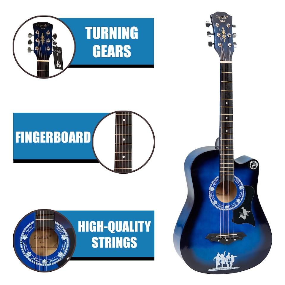 image 1 of Classic 6-String 4/4 Size 38 Inch Acoustic Guitar Pack for Boys and Girls Music Beginners Blue