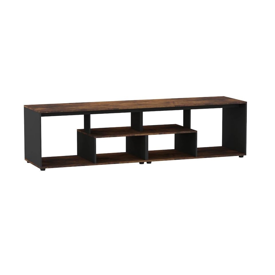 image 1 of Shelby Abstract Large Double Coffee Table With Storage Shelves TV Stand 160cm | Multi | Rustic Brown/Black