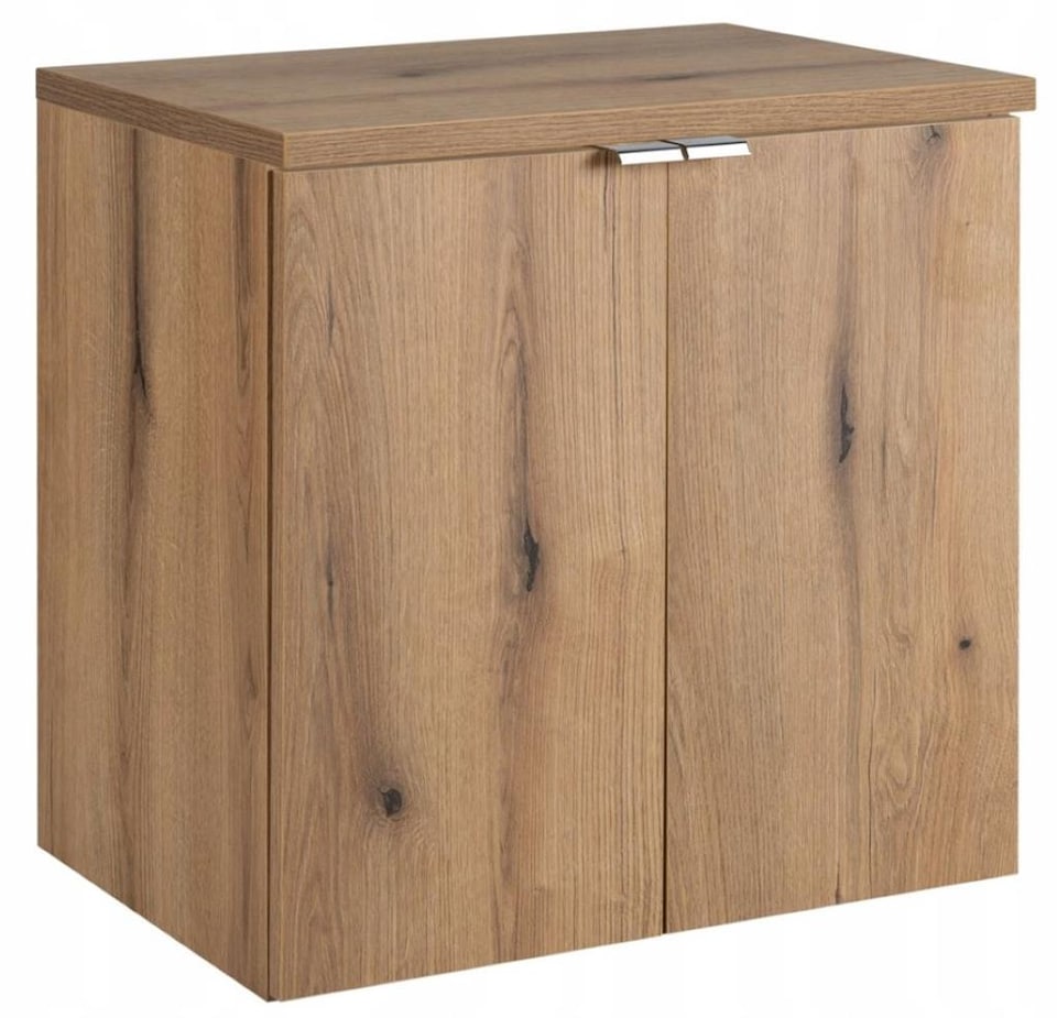 image 1 of Bathroom Vanity Unit Cabinet Wall Hung 600mm Worktop Oak Storage Sink Unit Nova