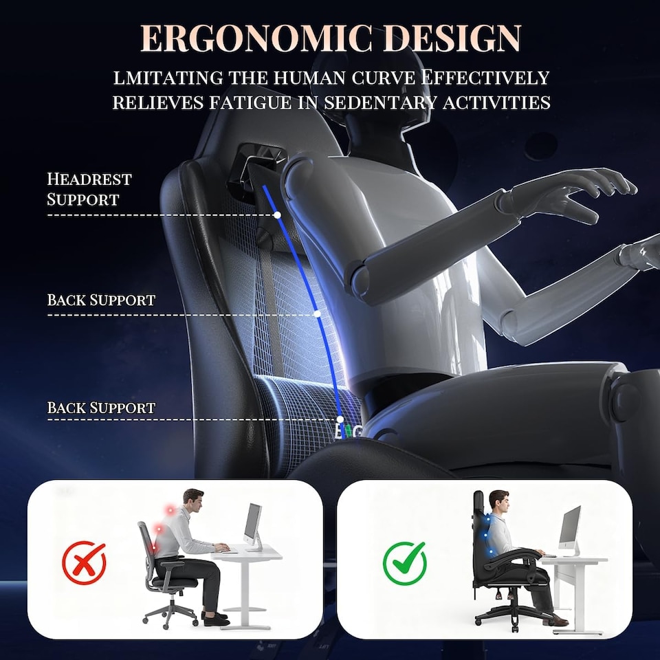 image 1 of Rattantree Ergonomic Gaming Chair Massage Lumbar Footrest Leather Swivel 150 Kg Capacity