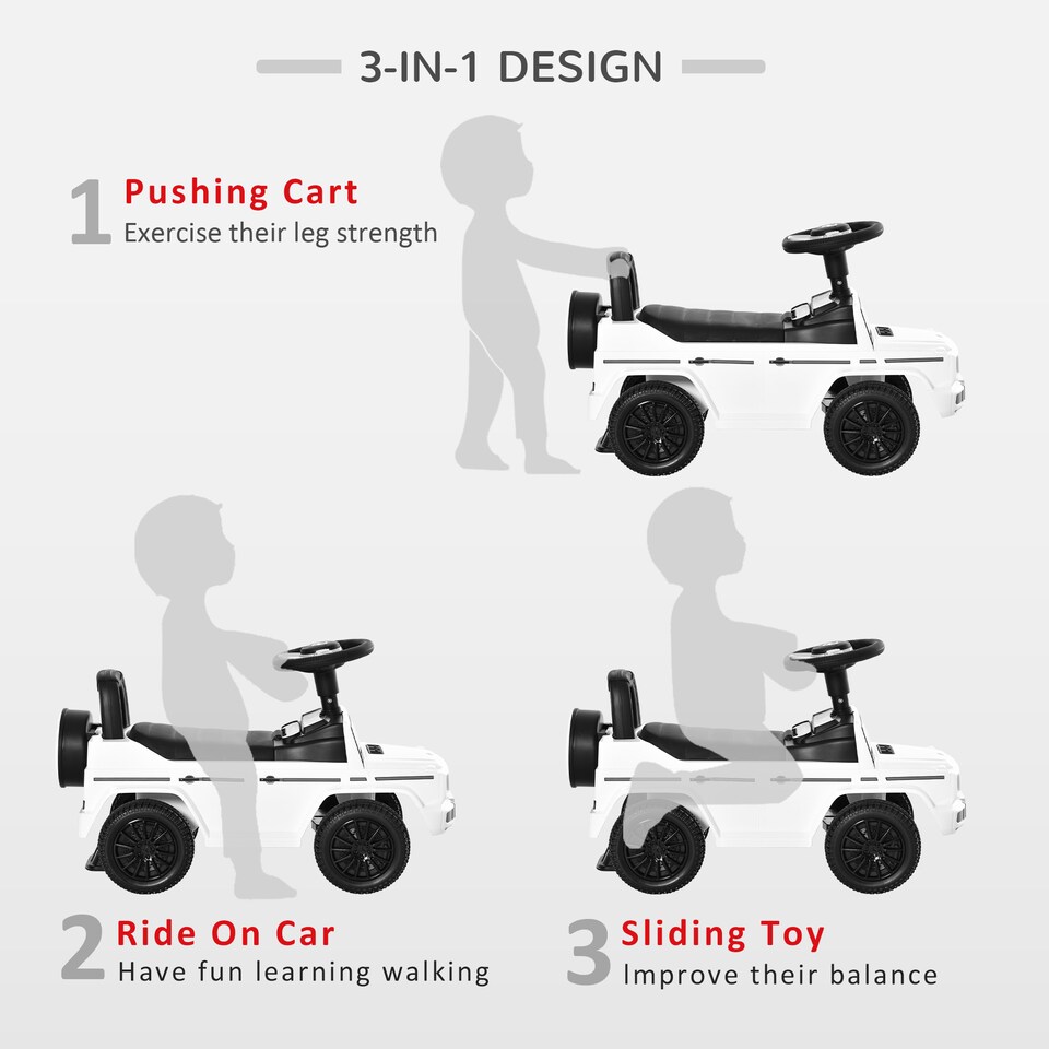 image 1 of HOMCOM 3 in 1 Kids Ride On Car G350 Licensed Foot To Floor Slider Toddler Push Along NO POWER White 12-36 months