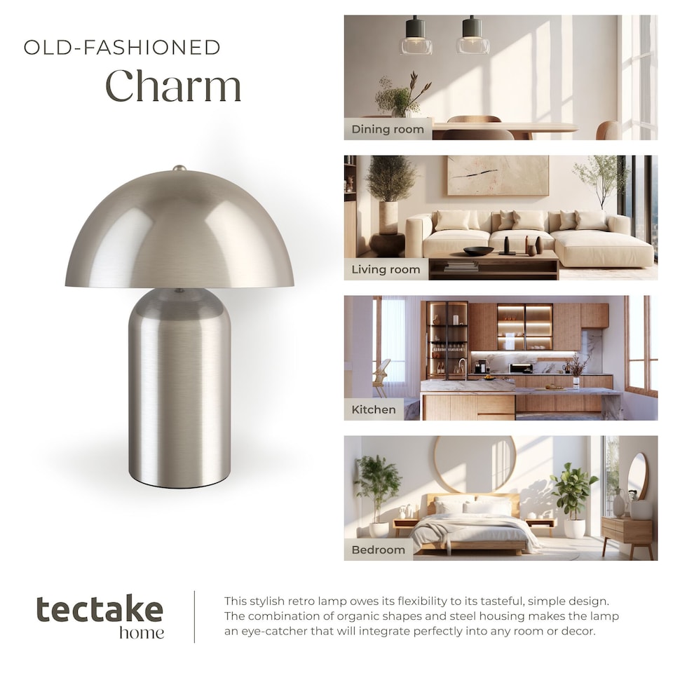 image 1 of Table Lamp Kade - retro design, 3 brightness levels, battery-powered | Silver | nickel matt | 25 x 25 x 34 cm | 1
