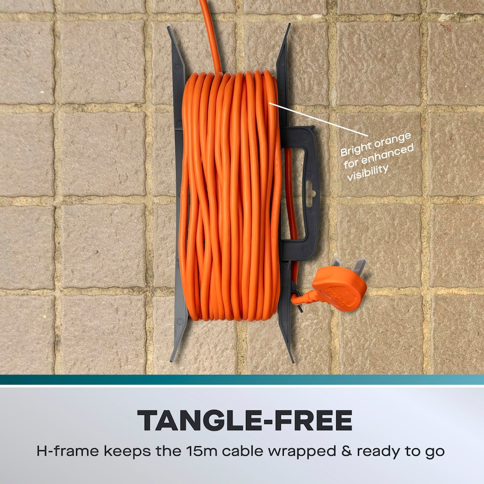 image 1 of Daewoo 1 Gang Weatherproof Socket 15M Extension Lead Garden Cable Reel H Frame