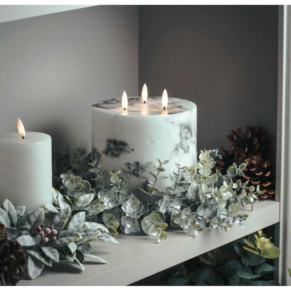 image 1 of Hill Interiors Luxe Collection Marble Effect 3 Wick Electric Candle - White/Black - 30cm x 15cm x 15cm